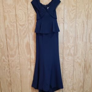 Alexander By Daymor NEW Navy Blue Peplum Train Maxi Gown Dress Size 6 #1368